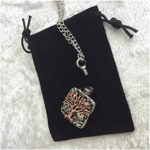 Beautiful "Sculptured Tree Of Life" Cremation Urn Necklace, Pouch,  Fill kit - Picture 3 of 5